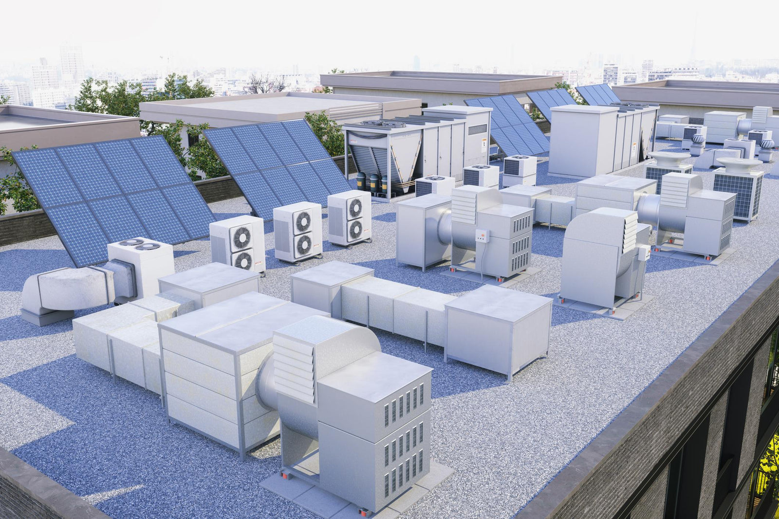 Commercial HVAC technician servicing rooftop unit